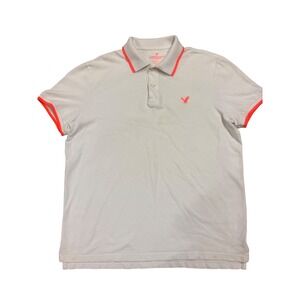American Eagle Mens XL Classic Fit Polo Shirt White Neon Orange Trim Cotton Piqu
